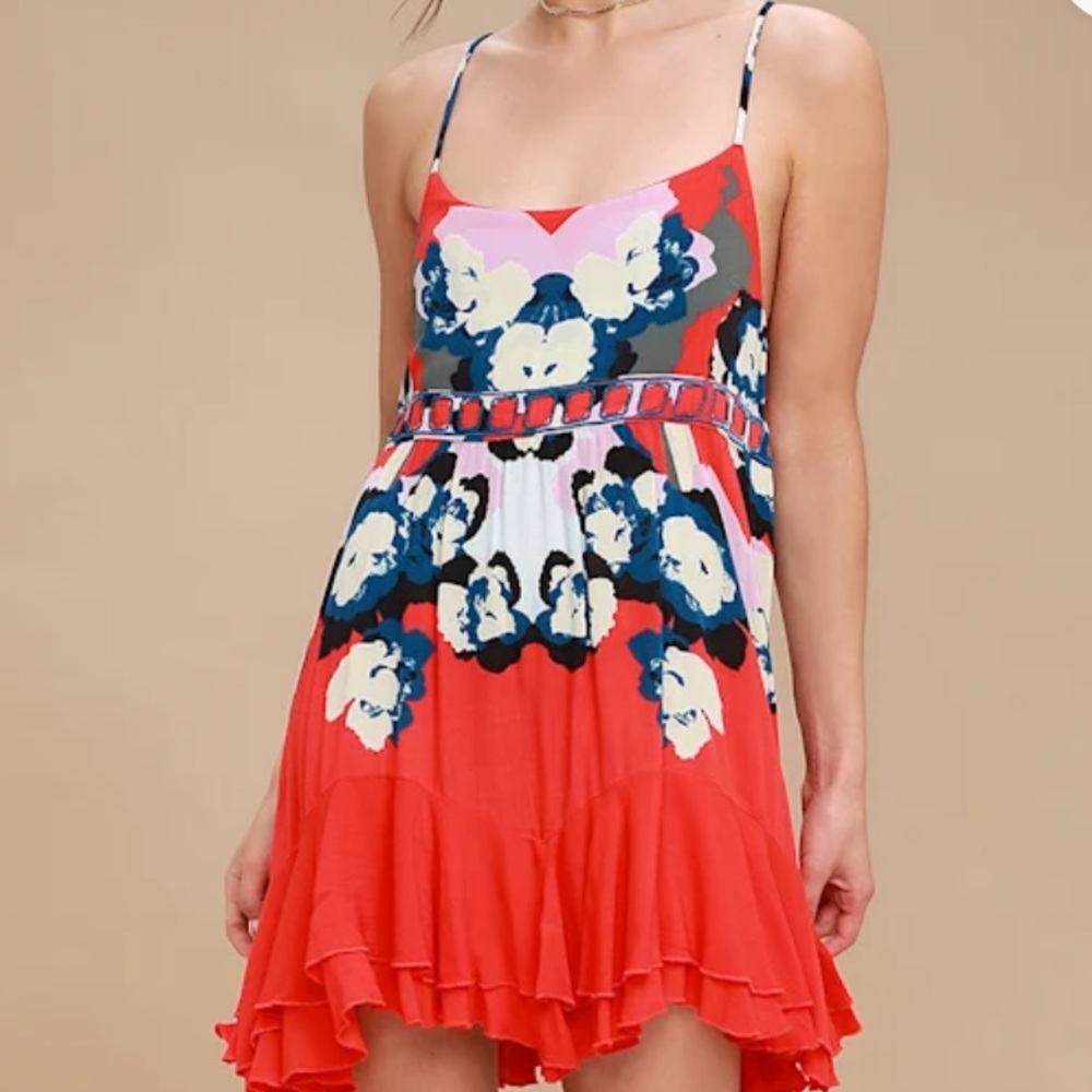 Free People Sz XS Sweet Lucy Red Coral Slip Dress